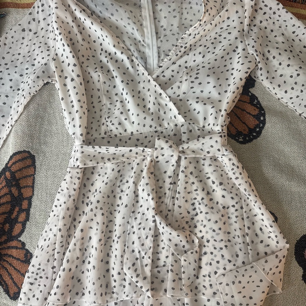 White Polka Dot Wrap Dress romper
